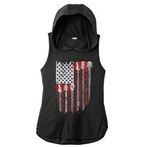 Usa American Flag Guitar Musician 4th Of July Guitarists Ladies PosiCharge Tri-Blend Wicking Draft Hoodie Tank