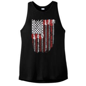 Usa American Flag Guitar Musician 4th Of July Guitarists Ladies PosiCharge Tri-Blend Wicking Tank