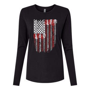 Usa American Flag Guitar Musician 4th Of July Guitarists Womens Cotton Relaxed Long Sleeve T-Shirt