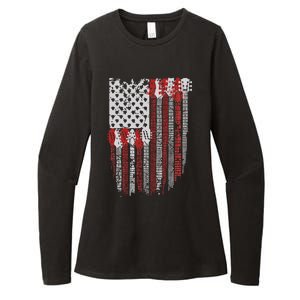 Usa American Flag Guitar Musician 4th Of July Guitarists Womens CVC Long Sleeve Shirt