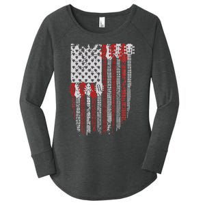 Usa American Flag Guitar Musician 4th Of July Guitarists Women's Perfect Tri Tunic Long Sleeve Shirt