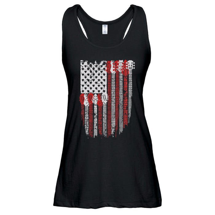 Usa American Flag Guitar Musician 4th Of July Guitarists Ladies Essential Flowy Tank