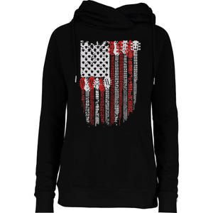 Usa American Flag Guitar Musician 4th Of July Guitarists Womens Funnel Neck Pullover Hood