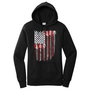 Usa American Flag Guitar Musician 4th Of July Guitarists Women's Pullover Hoodie