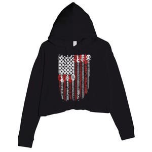 Usa American Flag Guitar Musician 4th Of July Guitarists Crop Fleece Hoodie