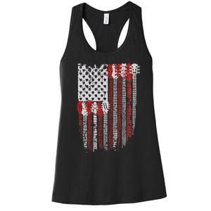 Usa American Flag Guitar Musician 4th Of July Guitarists Women's Racerback Tank