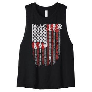 Usa American Flag Guitar Musician 4th Of July Guitarists Women's Racerback Cropped Tank