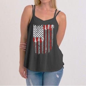 Usa American Flag Guitar Musician 4th Of July Guitarists Women's Strappy Tank