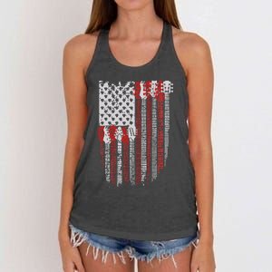 Usa American Flag Guitar Musician 4th Of July Guitarists Women's Knotted Racerback Tank