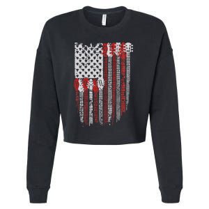 Usa American Flag Guitar Musician 4th Of July Guitarists Cropped Pullover Crew