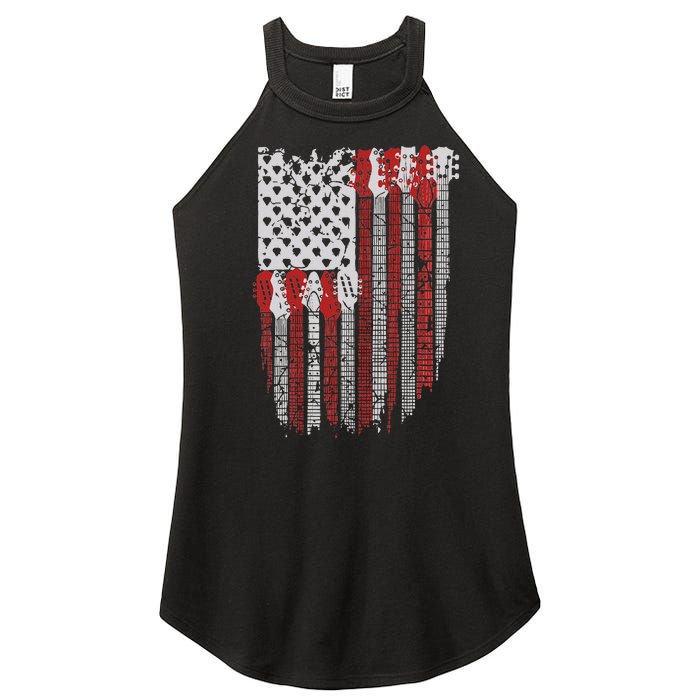 Usa American Flag Guitar Musician 4th Of July Guitarists Women's Perfect Tri Rocker Tank