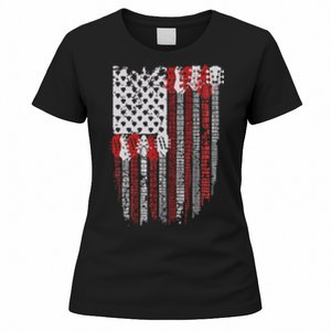 Usa American Flag Guitar Musician 4th Of July Guitarists Women's T-Shirt