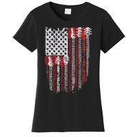 Usa American Flag Guitar Musician 4th Of July Guitarists Women's T-Shirt