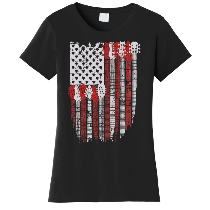 Usa American Flag Guitar Musician 4th Of July Guitarists Women's T-Shirt