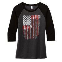 Usa American Flag Guitar Musician 4th Of July Guitarists Women's Tri-Blend 3/4-Sleeve Raglan Shirt