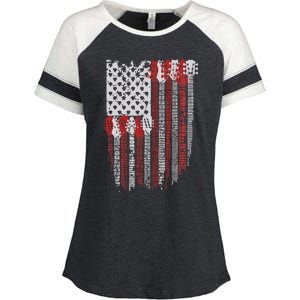 Usa American Flag Guitar Musician 4th Of July Guitarists Enza Ladies Jersey Colorblock Tee