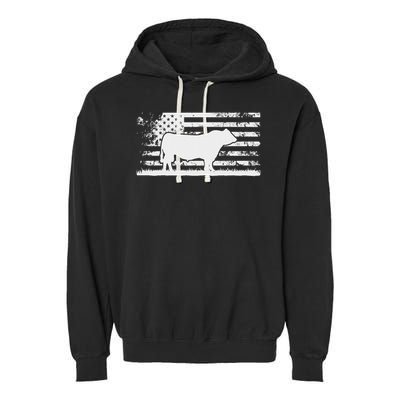 Usa American Flag America Cow Black Angus Rancher Garment-Dyed Fleece Hoodie