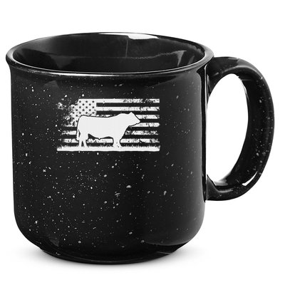 Usa American Flag America Cow Black Angus Rancher 15oz Campfire Ceramic Mug