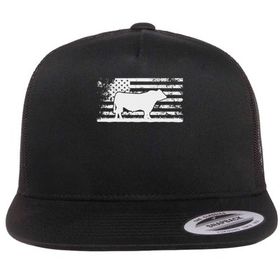 Usa American Flag America Cow Black Angus Rancher Flatbill Hat
