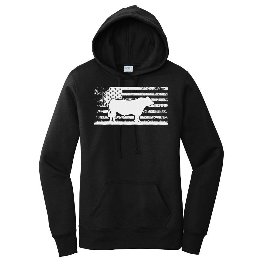 Usa American Flag America Cow Black Angus Rancher Women's Pullover Hoodie