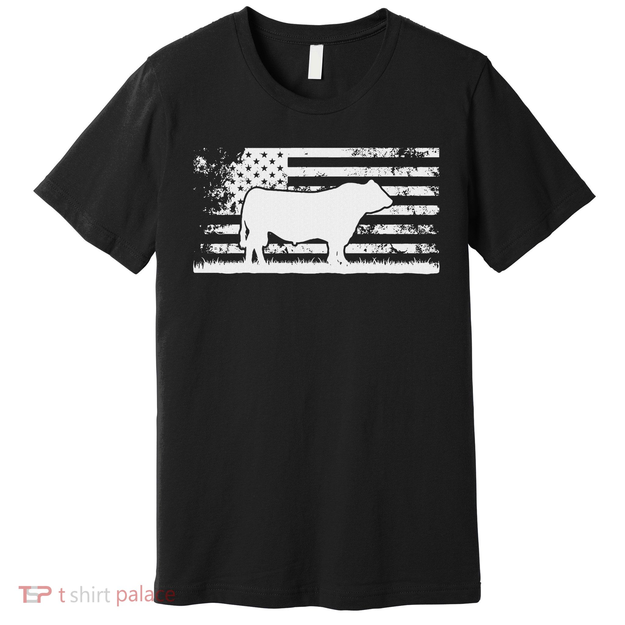 Usa American Flag America Cow Black Angus Rancher Premium T-Shirt