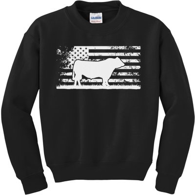 Usa American Flag America Cow Black Angus Rancher Kids Sweatshirt