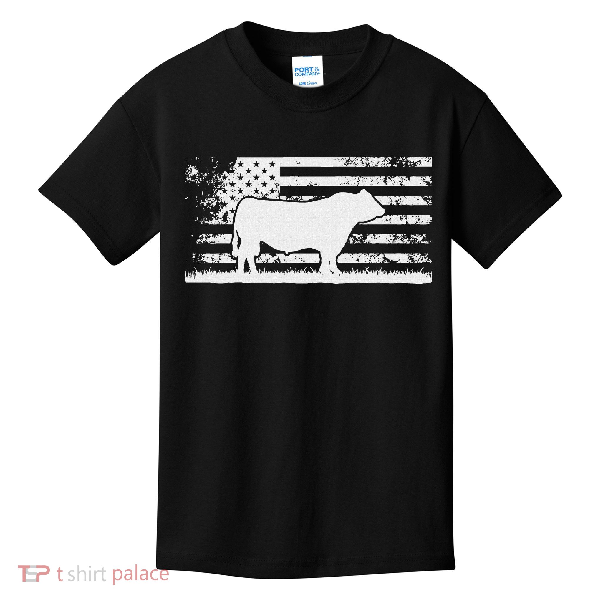 Usa American Flag America Cow Black Angus Rancher Kids T-Shirt
