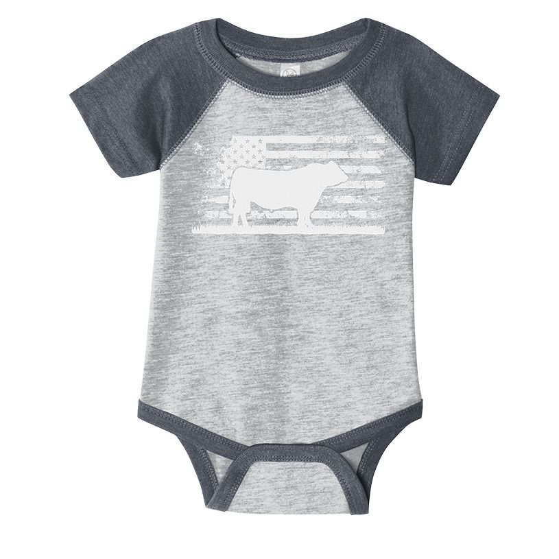 Usa American Flag America Cow Black Angus Rancher Infant Baby Jersey Bodysuit