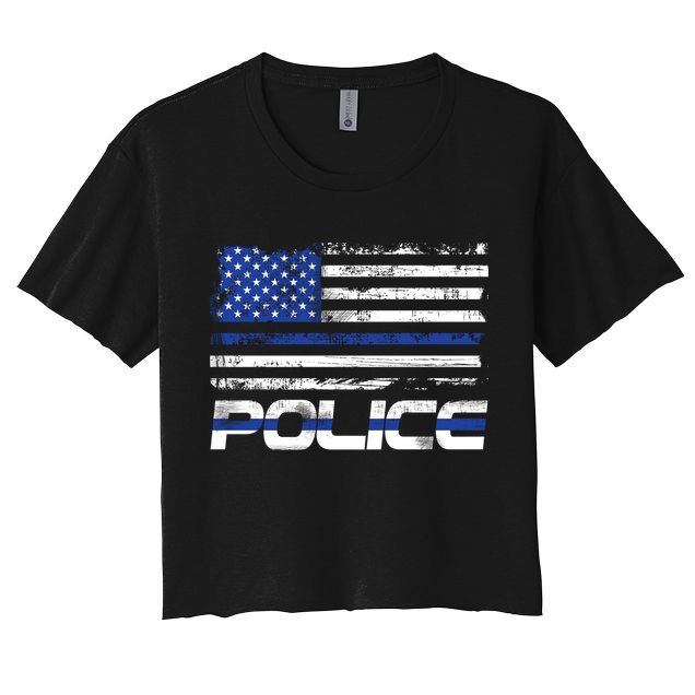 Usa American Flag Thin Blue Line Police Gift Crop Top
