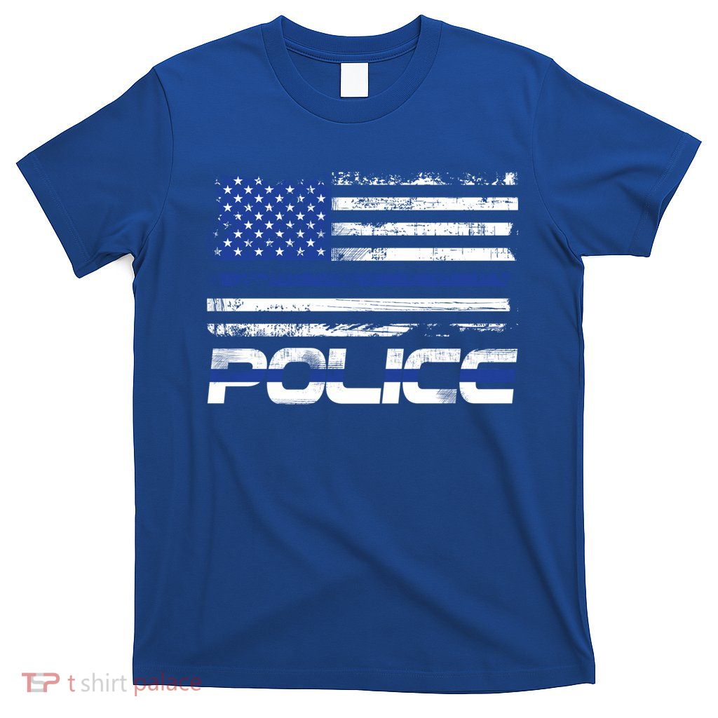 Usa American Flag Thin Blue Line Police Gift T-Shirt