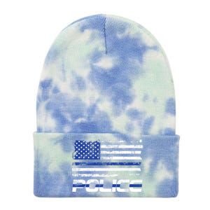 Usa American Flag Thin Blue Line Police Gift Tie Dye 12in Knit Beanie