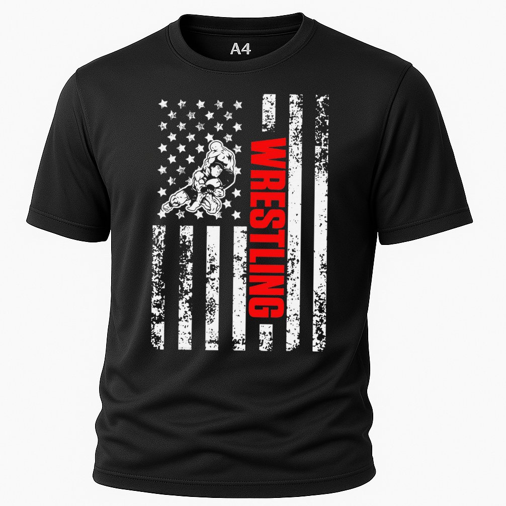US American Flag Sports Patriotic Wrestling  Cooling Performance Crew T-Shirt