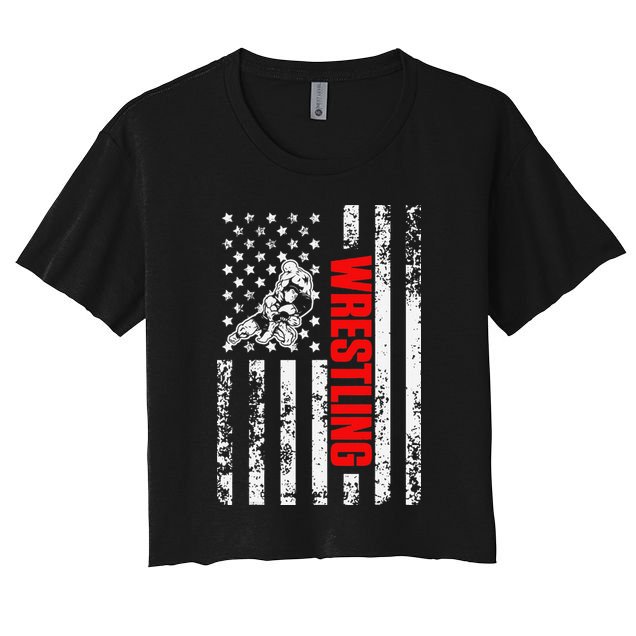 US American Flag Sports Patriotic Wrestling  Women's Crop Top Tee