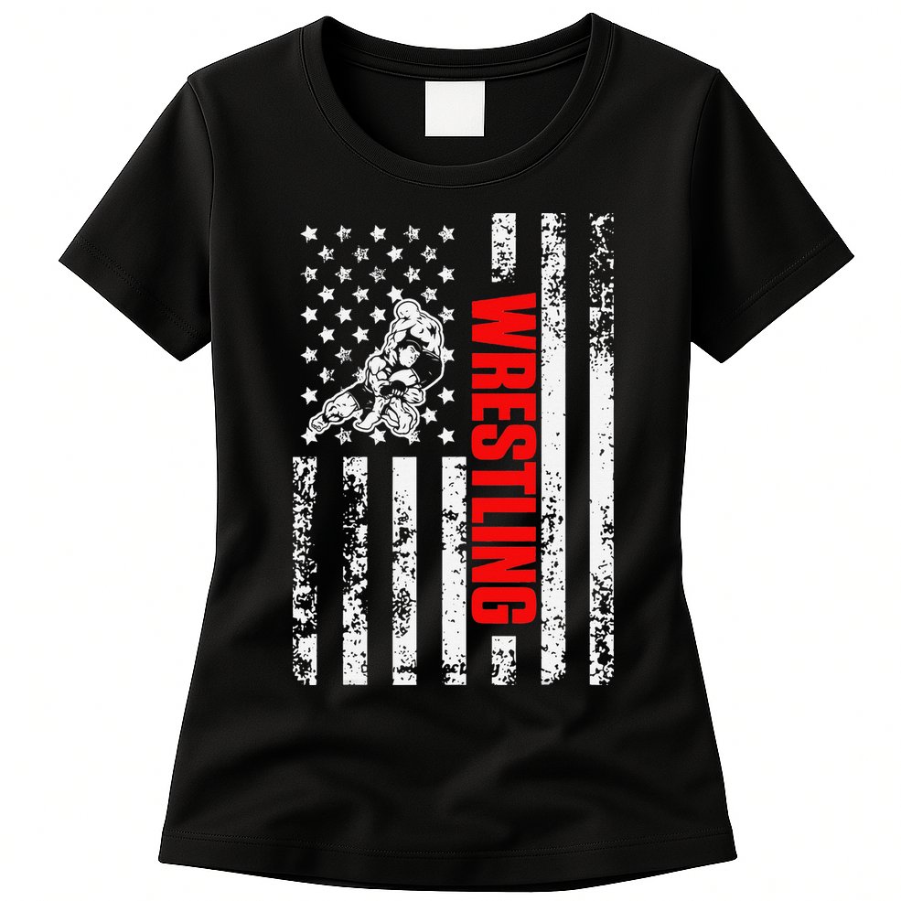 US American Flag Sports Patriotic Wrestling  Womens T-Shirt