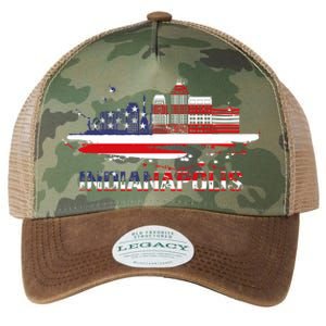 Usa American Flag Cityscape Funny Gift Indianapolis Indiana Skyline Gift Legacy Tie Dye Trucker Hat