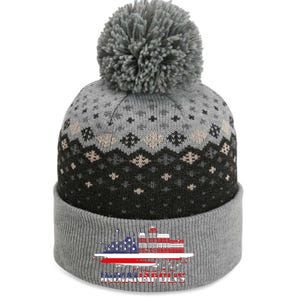 Usa American Flag Cityscape Funny Gift Indianapolis Indiana Skyline Gift The Baniff Cuffed Pom Beanie