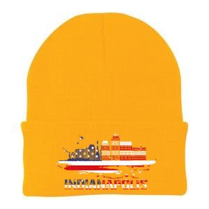 Usa American Flag Cityscape Funny Gift Indianapolis Indiana Skyline Gift Knit Cap Winter Beanie