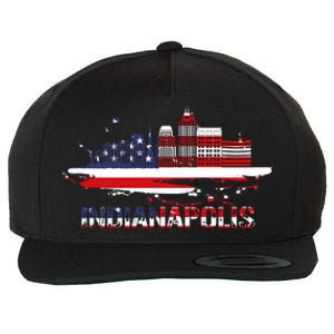 Usa American Flag Cityscape Funny Gift Indianapolis Indiana Skyline Gift Wool Snapback Cap