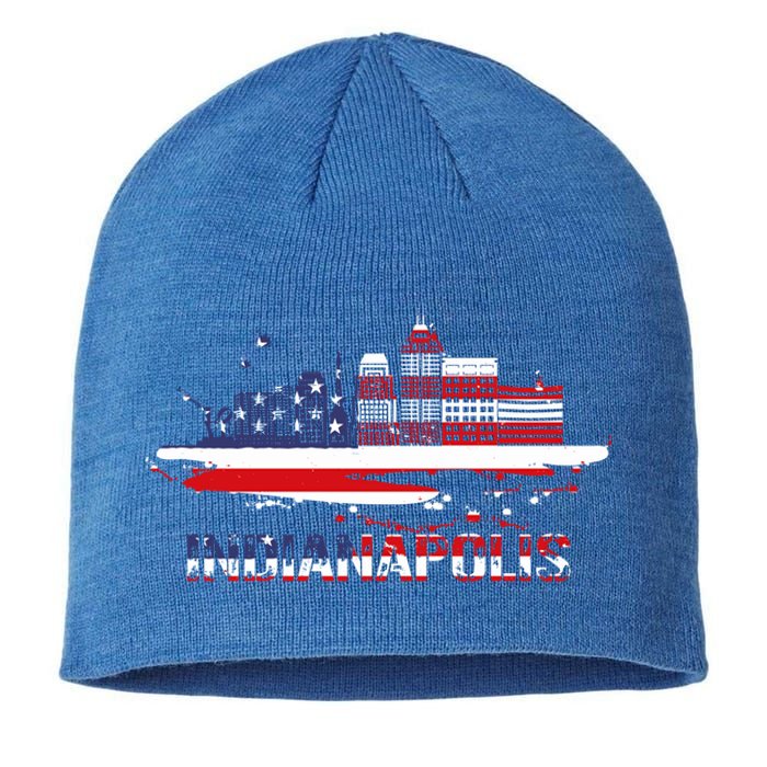 Usa American Flag Cityscape Funny Gift Indianapolis Indiana Skyline Gift Sustainable Beanie