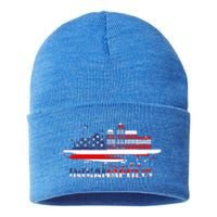 Usa American Flag Cityscape Funny Gift Indianapolis Indiana Skyline Gift Sustainable Knit Beanie