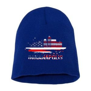 Usa American Flag Cityscape Funny Gift Indianapolis Indiana Skyline Gift Short Acrylic Beanie