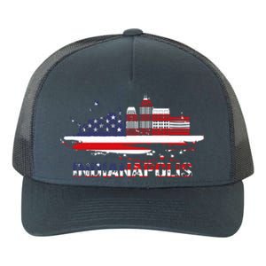 Usa American Flag Cityscape Funny Gift Indianapolis Indiana Skyline Gift Yupoong Adult 5-Panel Trucker Hat