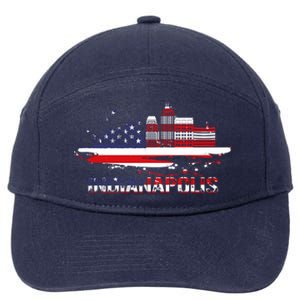 Usa American Flag Cityscape Funny Gift Indianapolis Indiana Skyline Gift 7-Panel Snapback Hat