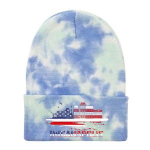 Usa American Flag Cityscape Funny Gift Indianapolis Indiana Skyline Gift Tie Dye 12in Knit Beanie