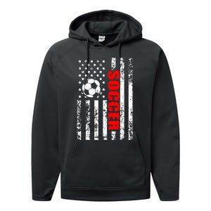 Us American Flag Soccer Patriotic Soccer Performance Fleece Hoodie