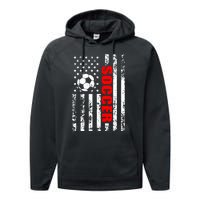 Us American Flag Soccer Patriotic Soccer Performance Fleece Hoodie