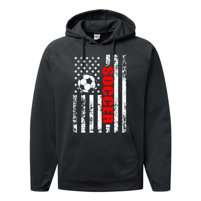 Us American Flag Soccer Patriotic Soccer Performance Fleece Hoodie