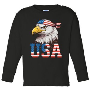 Usa American Flag Women Bald Eagle Patriotic Toddler Long Sleeve Shirt