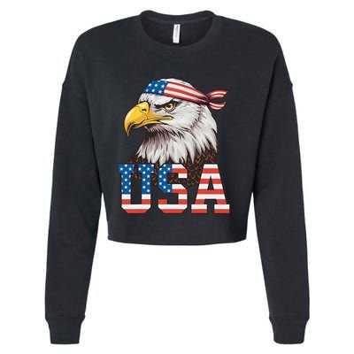 Usa American Flag Women Bald Eagle Patriotic Cropped Pullover Crew