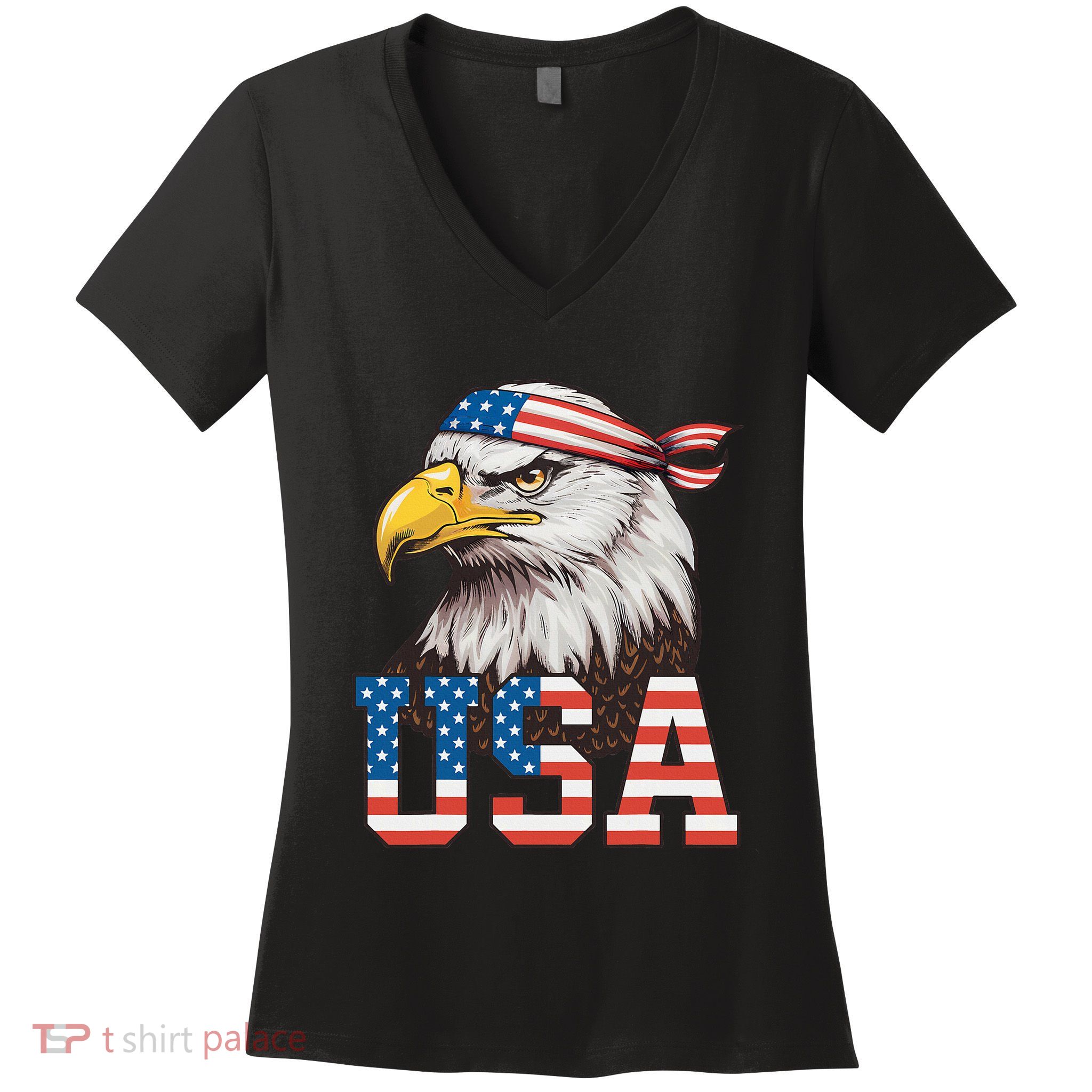 Usa American Flag Women Bald Eagle Patriotic Women's V-Neck T-Shirt